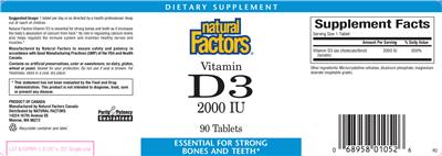 Photo of the Natural Factors Vitamin D3 2000 IU label
