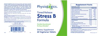 Photo of the PhysioLogics Timed Release Stress B Formula label