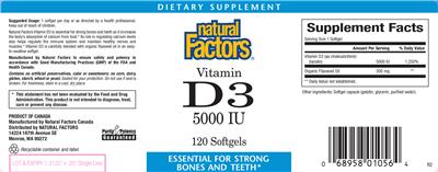 Photo of the Natural Factors Vitamin D3 5000 IU label