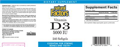 Photo of the Natural Factors Vitamin D3 5000 IU label