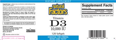 Photo of the Natural Factors Vitamin D3 10,000 IU label