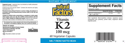 Photo of the Natural Factors Vitamin K2 100 mcg label
