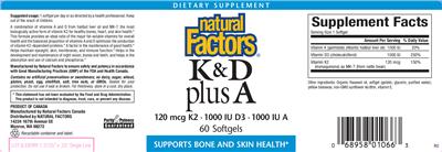 Photo of the Natural Factors K&D Plus A label