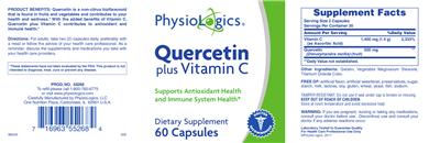 Photo of the PhysioLogics Quercetin plus Vitamin C label