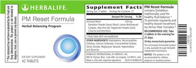 Photo of the Herbalife PM Reset Formula label