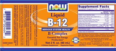 Photo of the NOW Liquid B-12 label