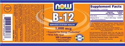Photo of the NOW B-12 1000 mcg label