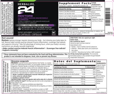 Photo of the Herbalife 24 Restore label