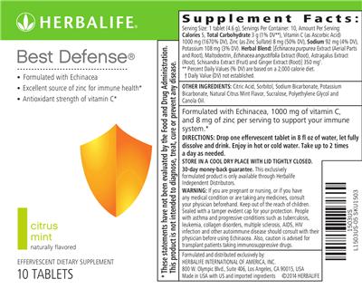 Photo of the Herbalife Best Defense Citrus Mint label