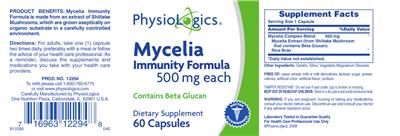 Photo of the PhysioLogics Mycelia Immunity Formula label