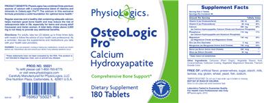 Photo of the PhysioLogics OsteoLogic Pro Calcium Hydroxyapatite label
