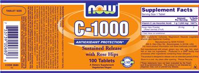 Photo of the NOW C-1000 Sustained Release With Rose Hips label