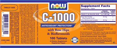Photo of the NOW C-1000 With Rose Hips & Bioflavonoids label