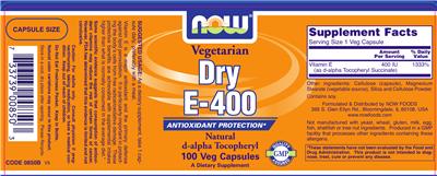 Photo of the NOW Vegetarian Dry E-400 label
