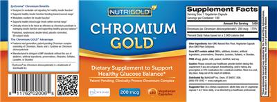 Photo of the NutriGold Chromium Gold 200 mcg label