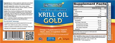 Photo of the NutriGold Krill Oil Gold 500 mg label