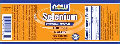 Photo of the NOW Selenium 100 mcg label