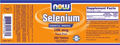 Photo of the NOW Selenium 100 mcg label
