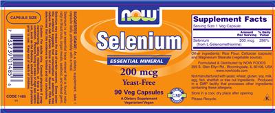 Photo of the NOW Selenium 200 mcg label