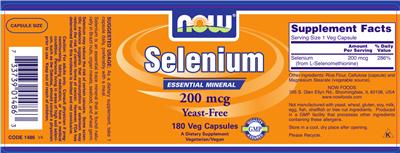 Photo of the NOW Selenium 200 mcg label