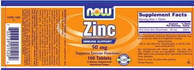 Photo of the NOW Zinc 50 mg label