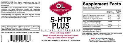 Photo of the OL Olympian Labs 5-HTP Plus label
