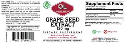 Photo of the OL Olympian Labs Grape Seed Extract 120 mg label
