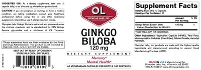 Photo of the OL Olympian Labs Ginkgo biloba 120 mg label