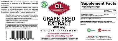 Photo of the OL Olympian Labs Grape Seed Extract 400 mg label