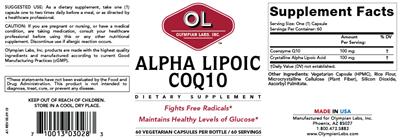 Photo of the OL Olympian Labs Alpha Lipoic CoQ10 label