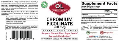 Photo of the OL Olympian Labs Chromium Picolinate 200 mcg label