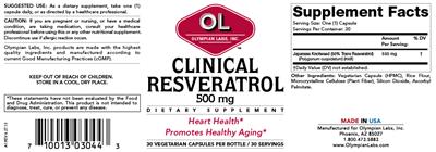 Photo of the OL Olympian Labs Clinical Resveratrol 500 mg label