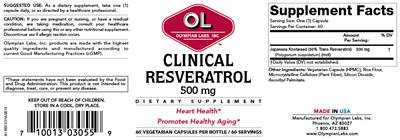 Photo of the OL Olympian Labs Clinical Resveratrol 500 mg label