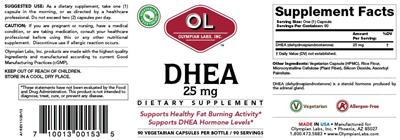 Photo of the OL Olympian Labs DHEA 25 mg label