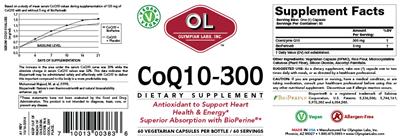 Photo of the OL Olympian Labs CoQ10-300 label