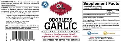 Photo of the OL Olympian Labs Odorless Garlic label