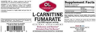 Photo of the OL Olympian Labs L-Carnitine Fumarate 1000 mg label