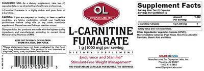 Photo of the OL Olympian Labs L-Carnitine Fumarate 1000 mg label