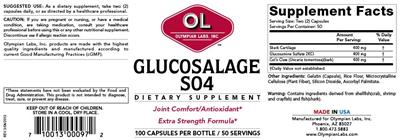 Photo of the OL Olympian Labs Glucosalage SO4 label