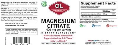 Photo of the OL Olympian Labs Magnesium Citrate 400 mg label