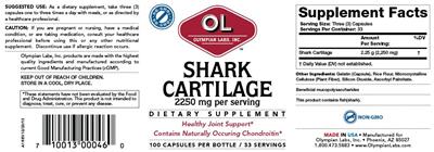 Photo of the OL Olympian Labs Shark Cartilage label