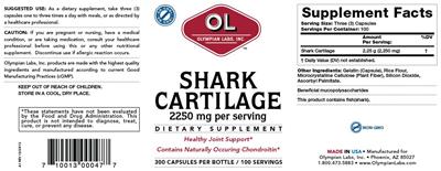 Photo of the OL Olympian Labs Shark Cartilage 2250 mg label