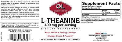 Photo of the OL Olympian Labs L-Theanine 400 mg label