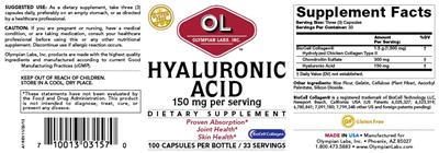 Photo of the OL Olympian Labs Hyaluronic Acid label