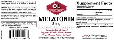 Photo of the OL Olympian Labs Melatonin 3 mg label