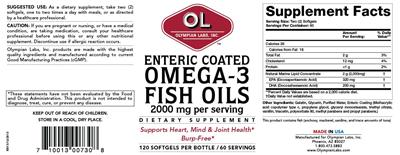 Photo of the OL Olympian Labs Enteric Coated Omega-3 Fish Oils label