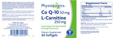 Photo of the PhysioLogics Co Q-10 50 mg L-Carnitine 250 mg label