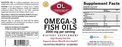 Photo of the OL Olympian Labs Omega-3 Fish Oils label