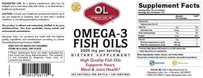 Photo of the OL Olympian Labs Omega-3 Fish Oils label