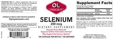Photo of the OL Olympian Labs Selenium 200 mcg label
